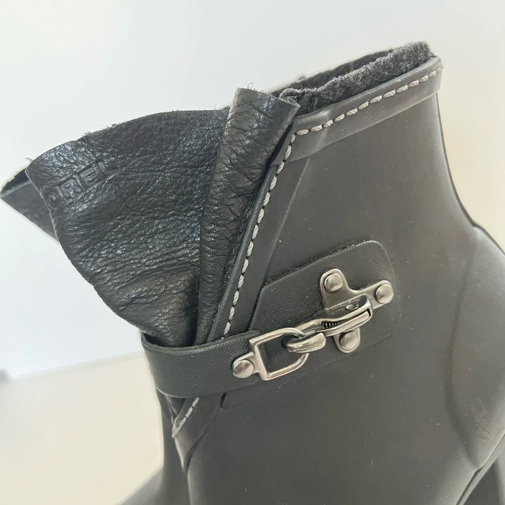 Sorel Medina Rain Heel Boots Black Rubber Size 6